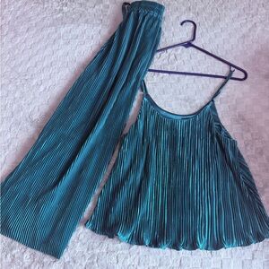 Teal Pleated Top and Pants Set